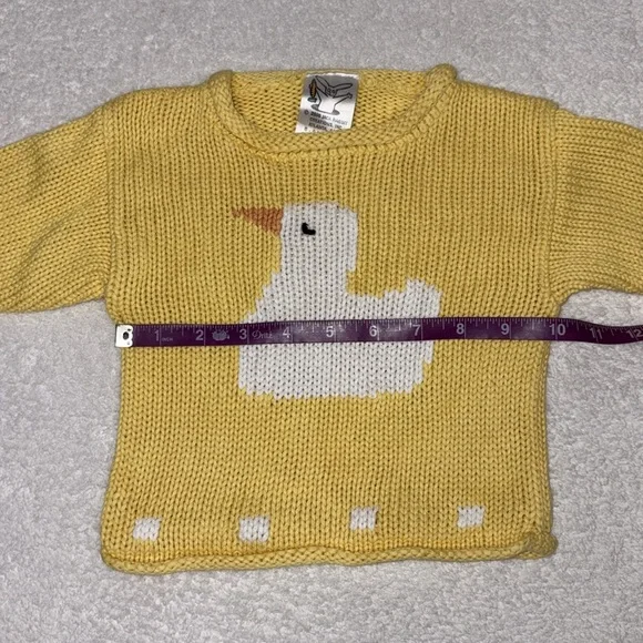 Vintage Y2K Yellow Knit Sweater with Duck Design cotton size 0/6m - Picture 3 of 7